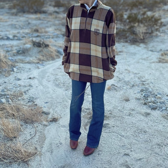 Lauren Ralph Lauren brown plaid 3/4 zip warm  oversized pullover sweater, unisex - Picture 15 of 15